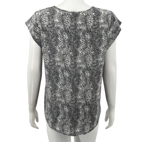 Joie Top Women Medium Gray Leopard Print 100% Silk V-Neck Office Dainty Feminine - Picture 5 of 8